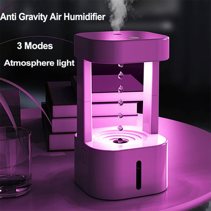 Anti-Gravity Water Drop Humidifier 580ml Quiet LED Desk Air Humidifier for Home Office Bedroom