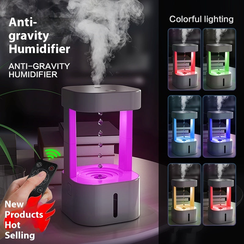 Anti-Gravity Water Drop Humidifier 580ml Quiet LED Desk Air Humidifier for Home Office Bedroom