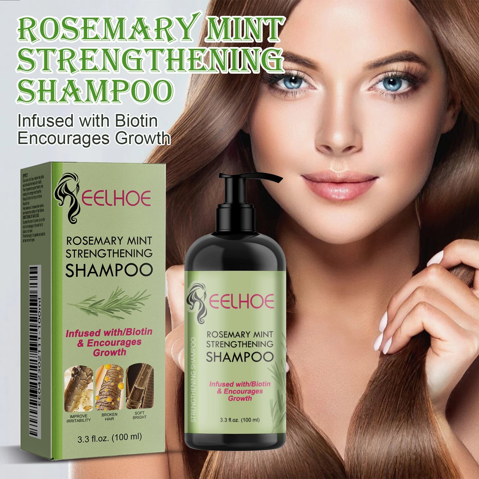 Eelhoe Rosemary Hair Care Series Promote Hair Growth Nourish Strengthen Roots Relieve Scalp Tension Dense Hair Oil With Brush