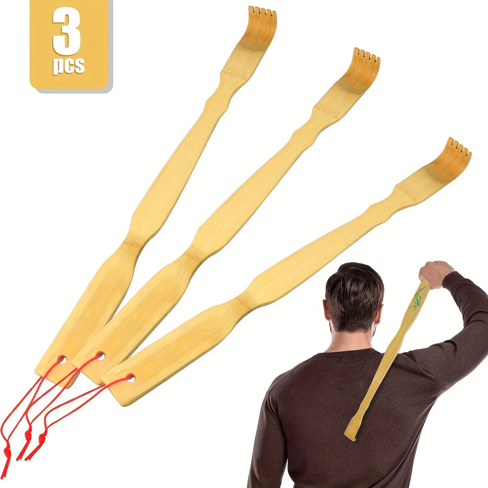 3-Pack 18.3-Inch Extended Bamboo Back Scratchers - Natural Material, Comfortable Massage Tool, Unique Gift Option