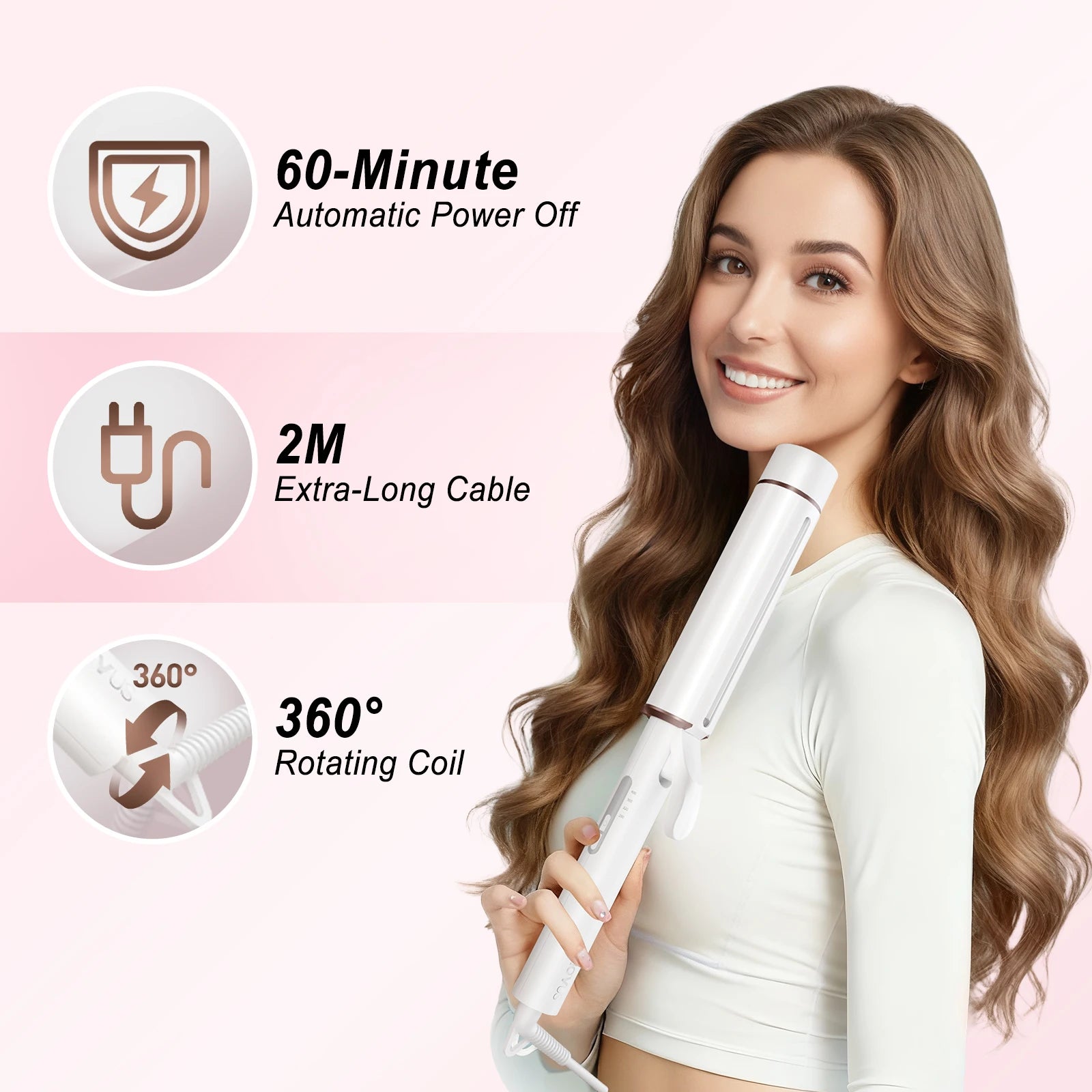 1.5 Inch Extra Long Barrel Curling Iron for Long Hair, Big Loose Curls & Beach Waves, Anti-Slip Ceramic Wand, 40M Negative Ions,