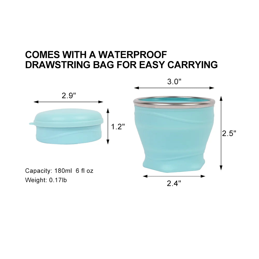 180ml foldable water cup, silicone foldable travel cup - silicone foldable camping cup with lid - suitable for travel, camping,