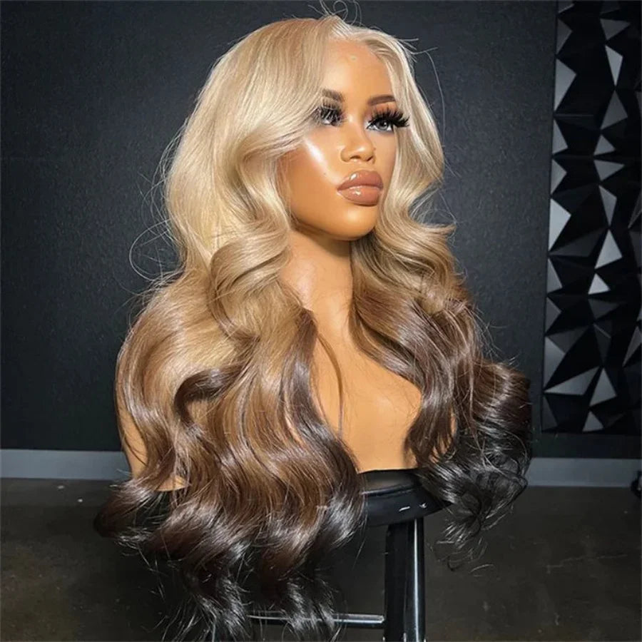 13X6 OmBre Blonde Highlight Lace Front Wigs Synthetic Lace Frontal Wig 13X4 Body Wave Pre Plucked Hairline With Baby Hair Wig