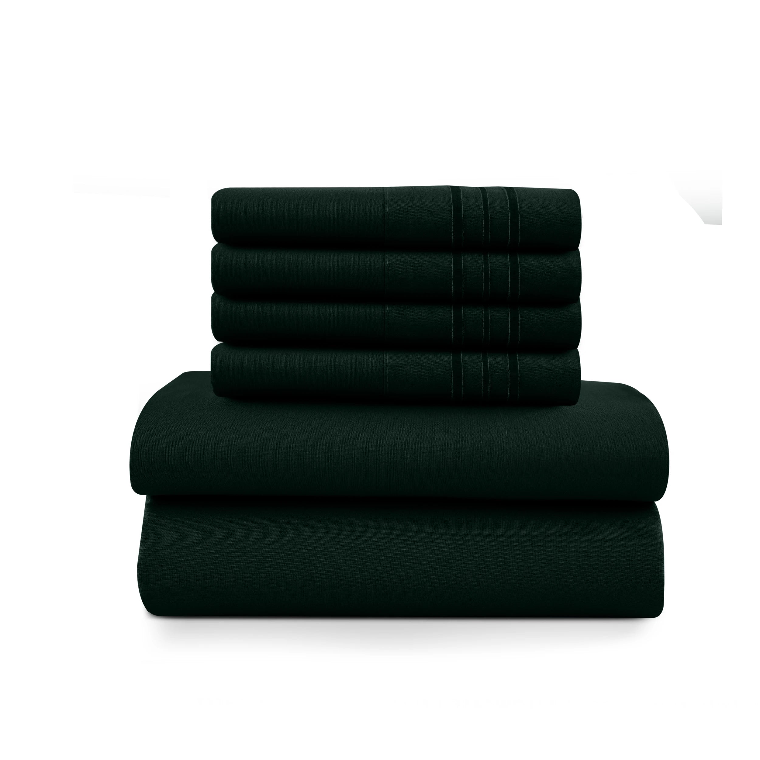 Lux Décor 6Pc Solid Sheet Set – Brushed Microfiber, 16" Deep Pockets, with Embroidered & Plain Pillowcases