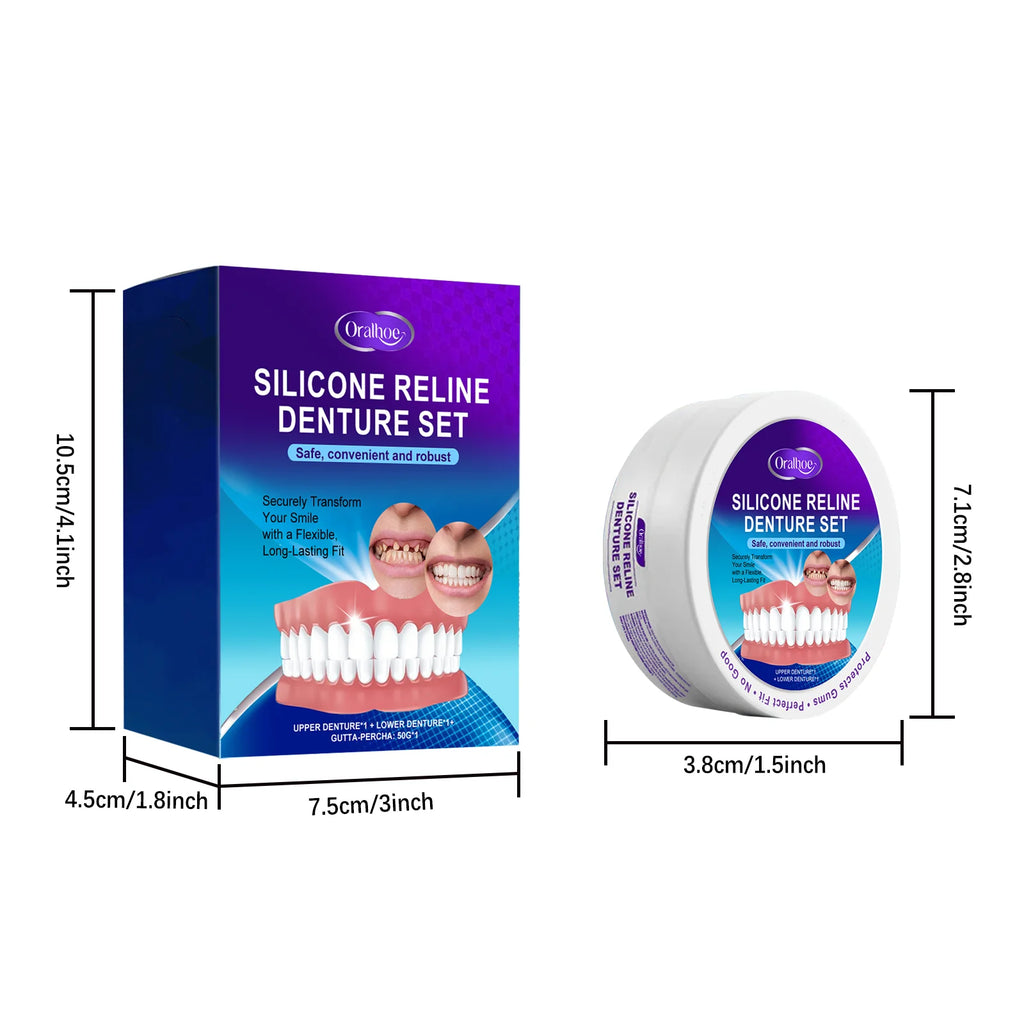 Oralhoe Silicone Reline Denture Set Filling Braces Upper and Lower Adjustable Dentures Veneers Comfortable Whitening False Teeth