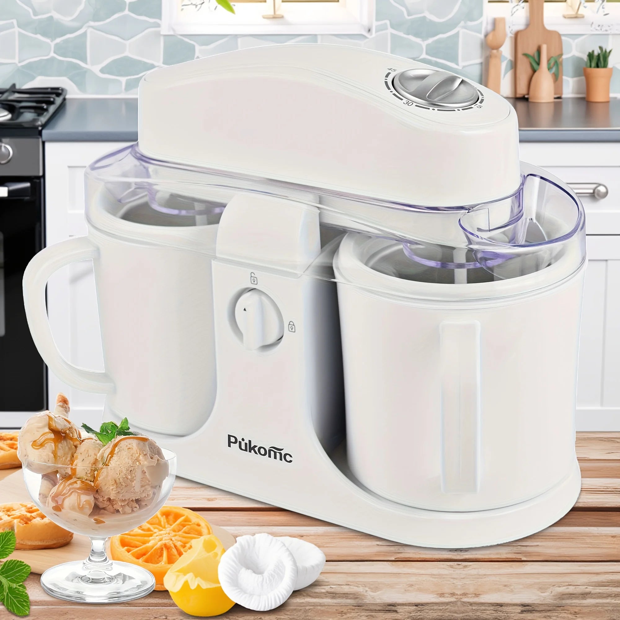 Suslas Dual Bowl Automatic Ice Cream Machine 500ml 120V US Plug Home DIY Ice Cream Maker