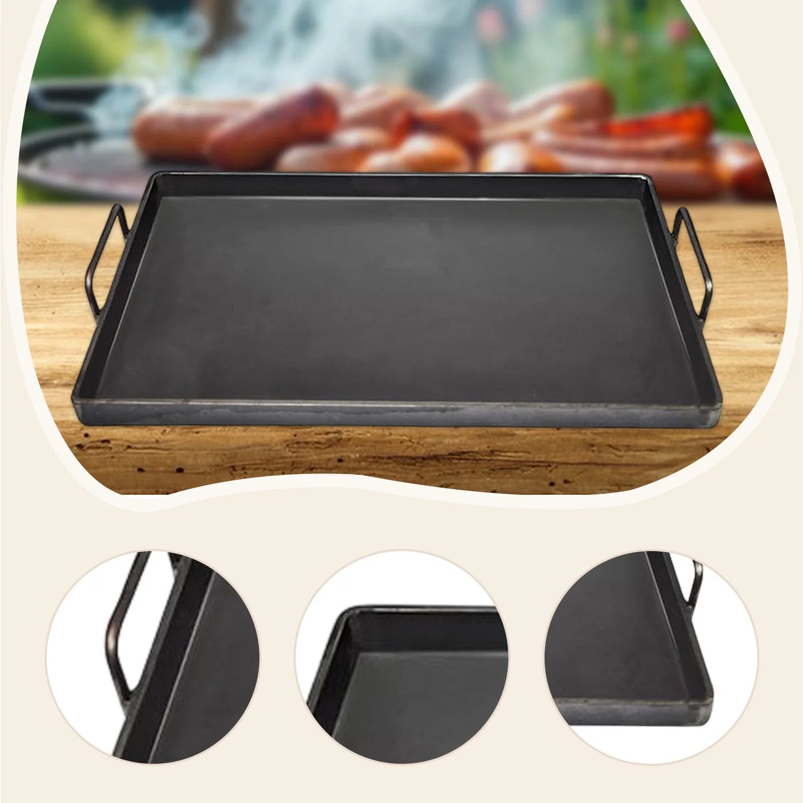BBQ Griddle Cookware Easy to Clean Portable Flat Top Grill Plate Cooking Skillet Pan Cast Iron Cooking Griddle for Roasting