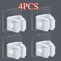 4 Piece White Non Perforated Mop Holder, Self-adhesive Installation, Suitable for Kitchen and Bathroom - Can Fix Brooms, Mops