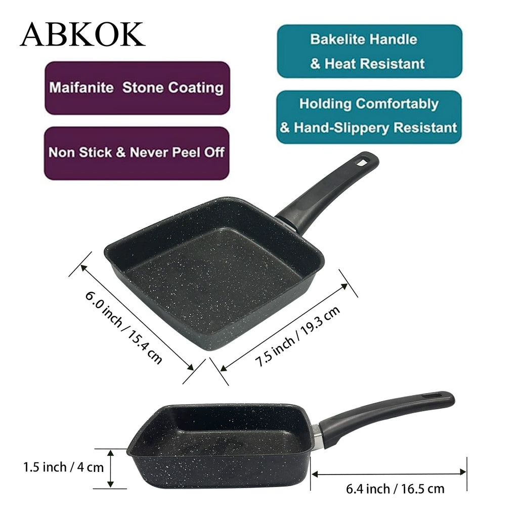 Tamagoyaki Pan- Nonstick Japanese Egg Pan,Rectangle Omelet Frying Pans for Breakfast,Granite Kitchen Cookware,7.6x5.9inch,Black