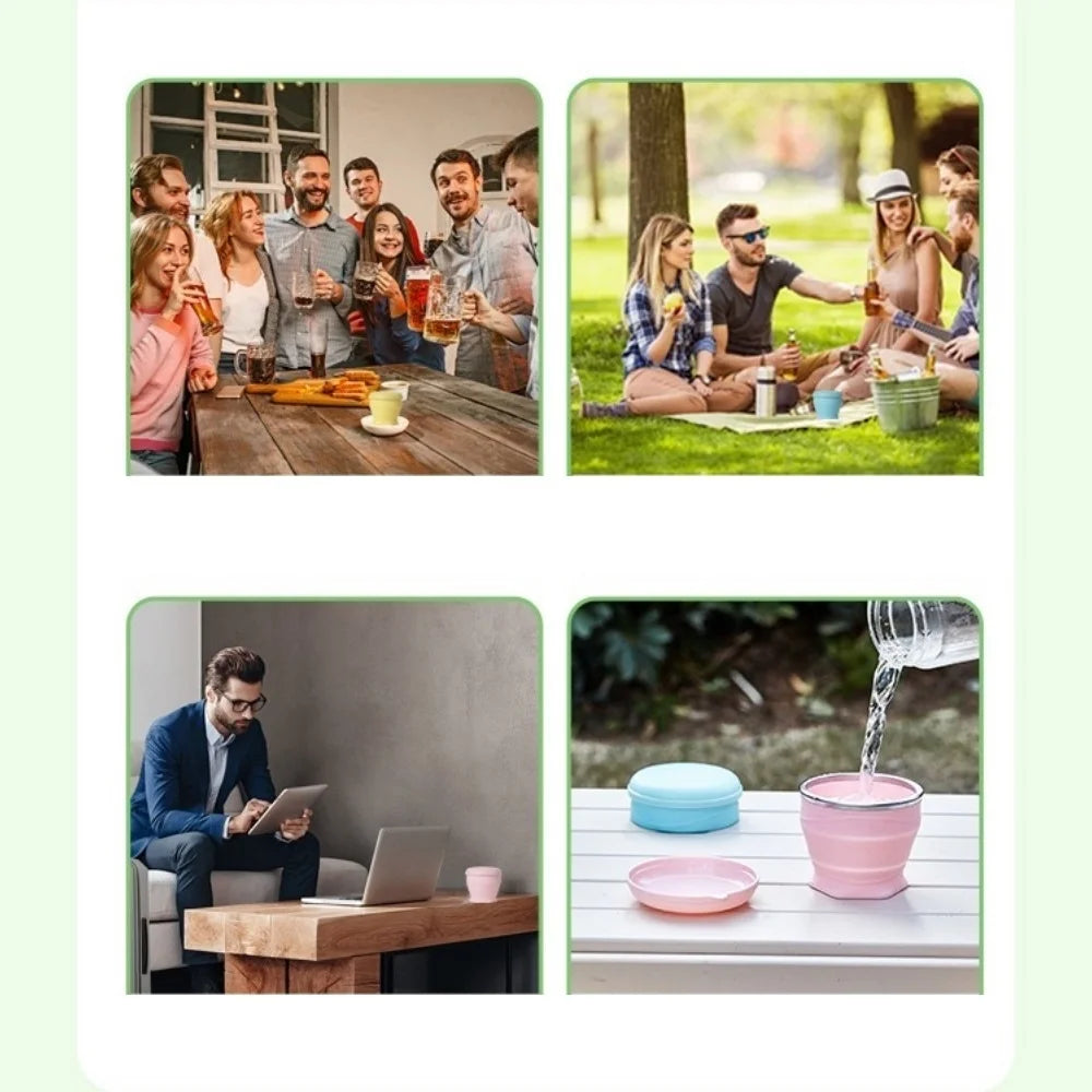 180ml foldable water cup, silicone foldable travel cup - silicone foldable camping cup with lid - suitable for travel, camping,