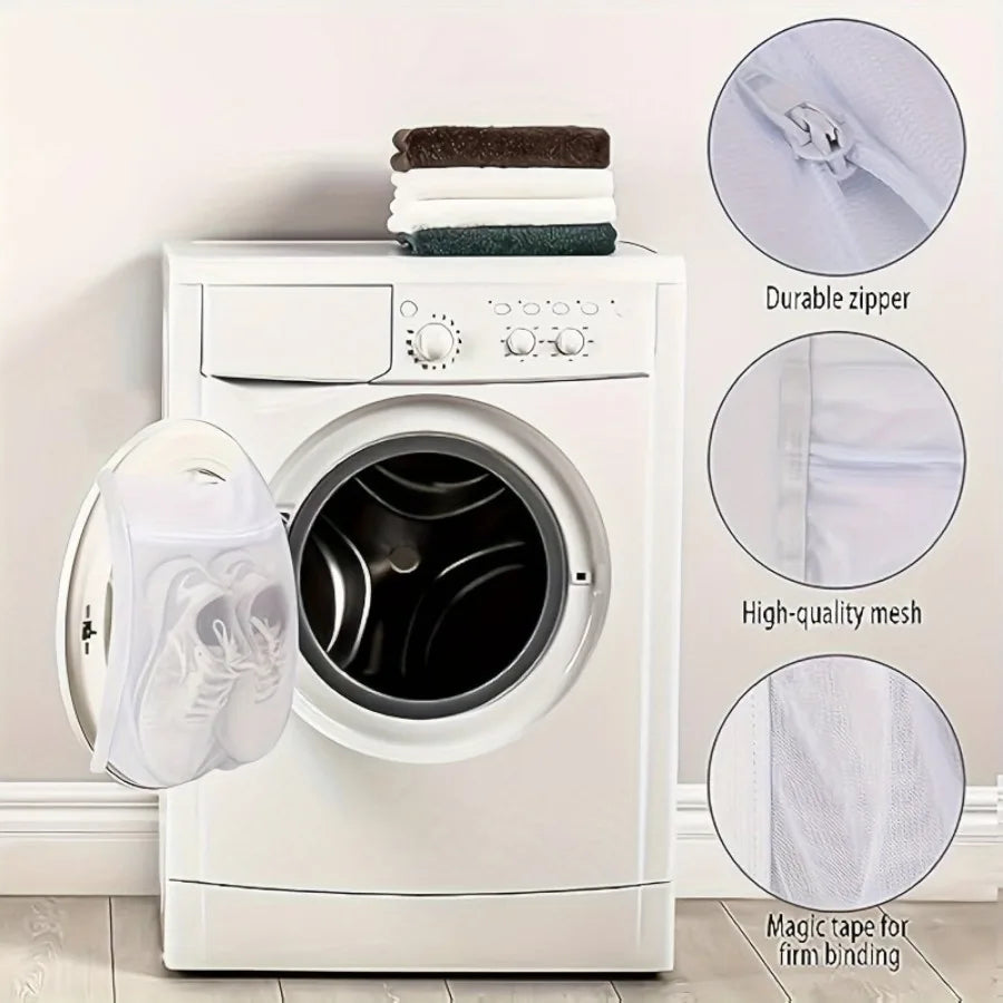 2 White Shoe Laundry Bags, Sports Shoe Laundry Bags, Mesh Design, Perfect for Shoes and Clothes