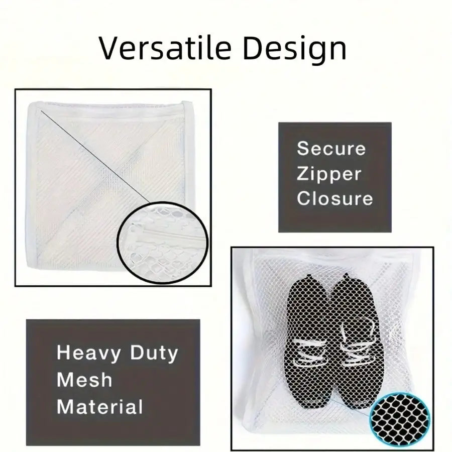 2 Piece White Shoe Wash Bag, Reusable, with Zipper and Strap, Suitable for Shoes, Clothing, and Protection From Damage