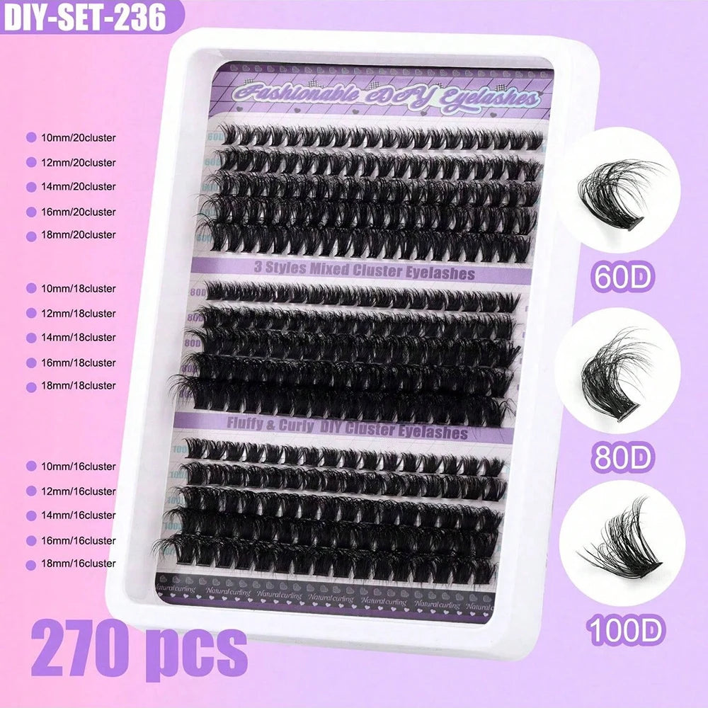 300-Cluster D-Shaped False Eyelash Tool Set Including Adhesive Tool Set And Eyelash Tweezers Extended In Sections