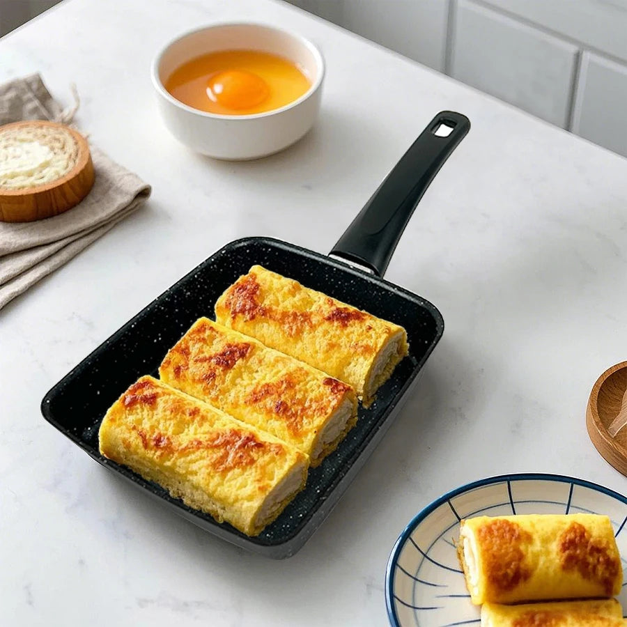 Tamagoyaki Pan- Nonstick Japanese Egg Pan,Rectangle Omelet Frying Pans for Breakfast,Granite Kitchen Cookware,7.6x5.9inch,Black