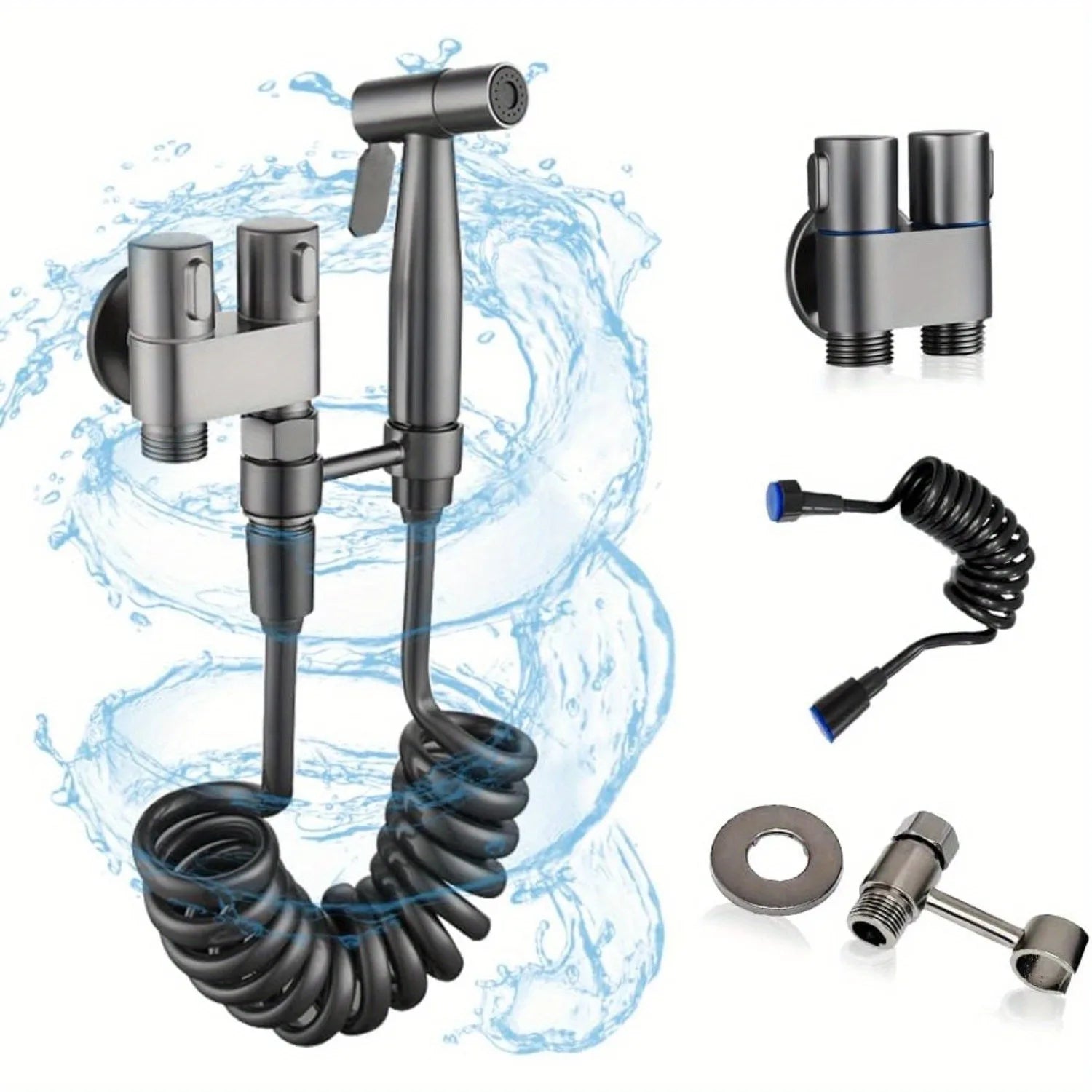 Double Control Bidet Sprayer Handheld Toilet Attachment with Pressure Control for Feminine Hygiene Baby Diaper and Pet Bath