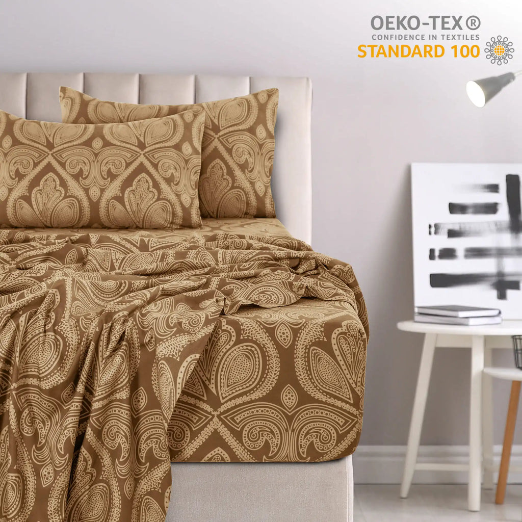 Lux Decor 4-Piece Paisley Bed Sheet Set – Soft Brushed Microfiber Sheets with 16" Deep Pockets – Wrinkle-Resistant Bedding