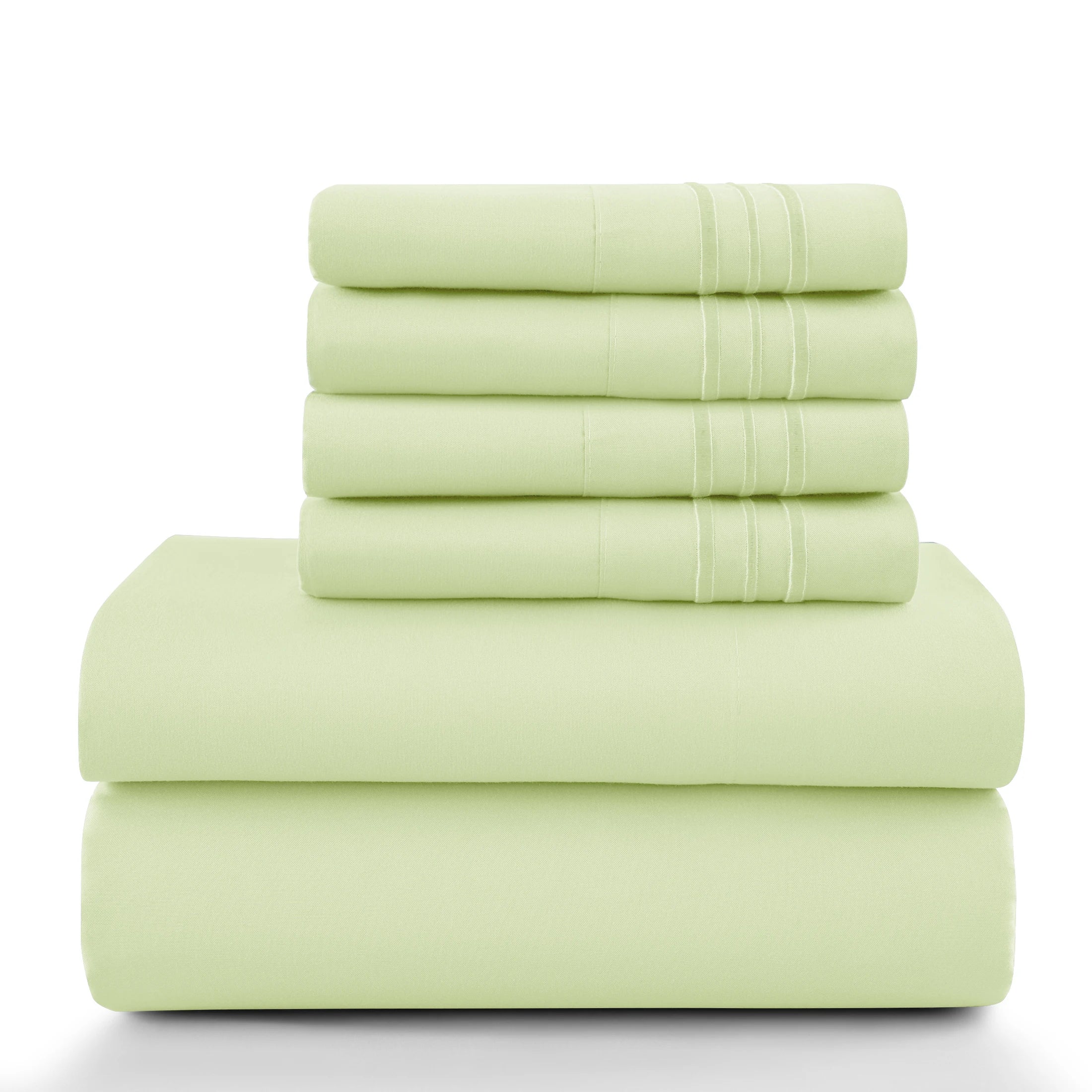 Lux Décor 6Pc Solid Sheet Set – Brushed Microfiber, 16" Deep Pockets, with Embroidered & Plain Pillowcases