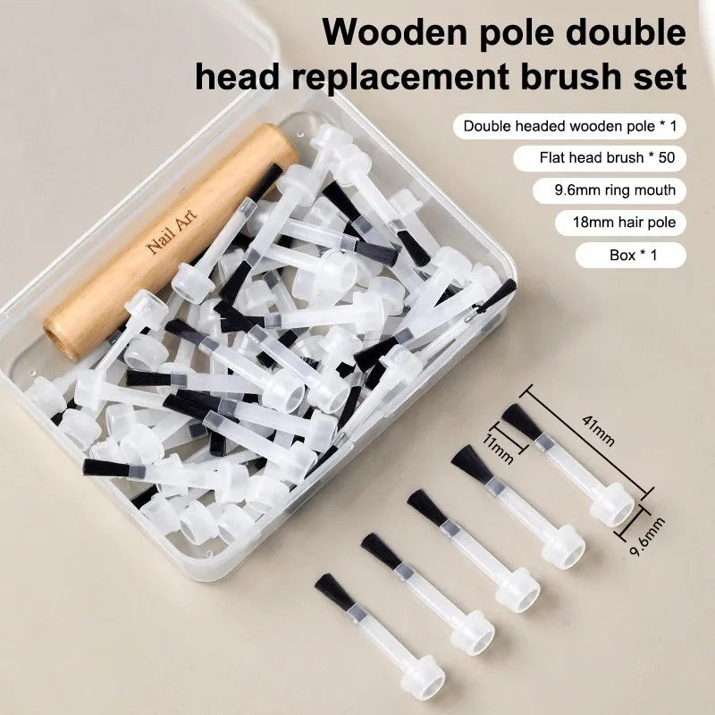 Nail Polish Brush 50 Pcs  With Double Head Pen Can Replacement Head Brush Nail Brush Liquid Applicators Manicure Tools