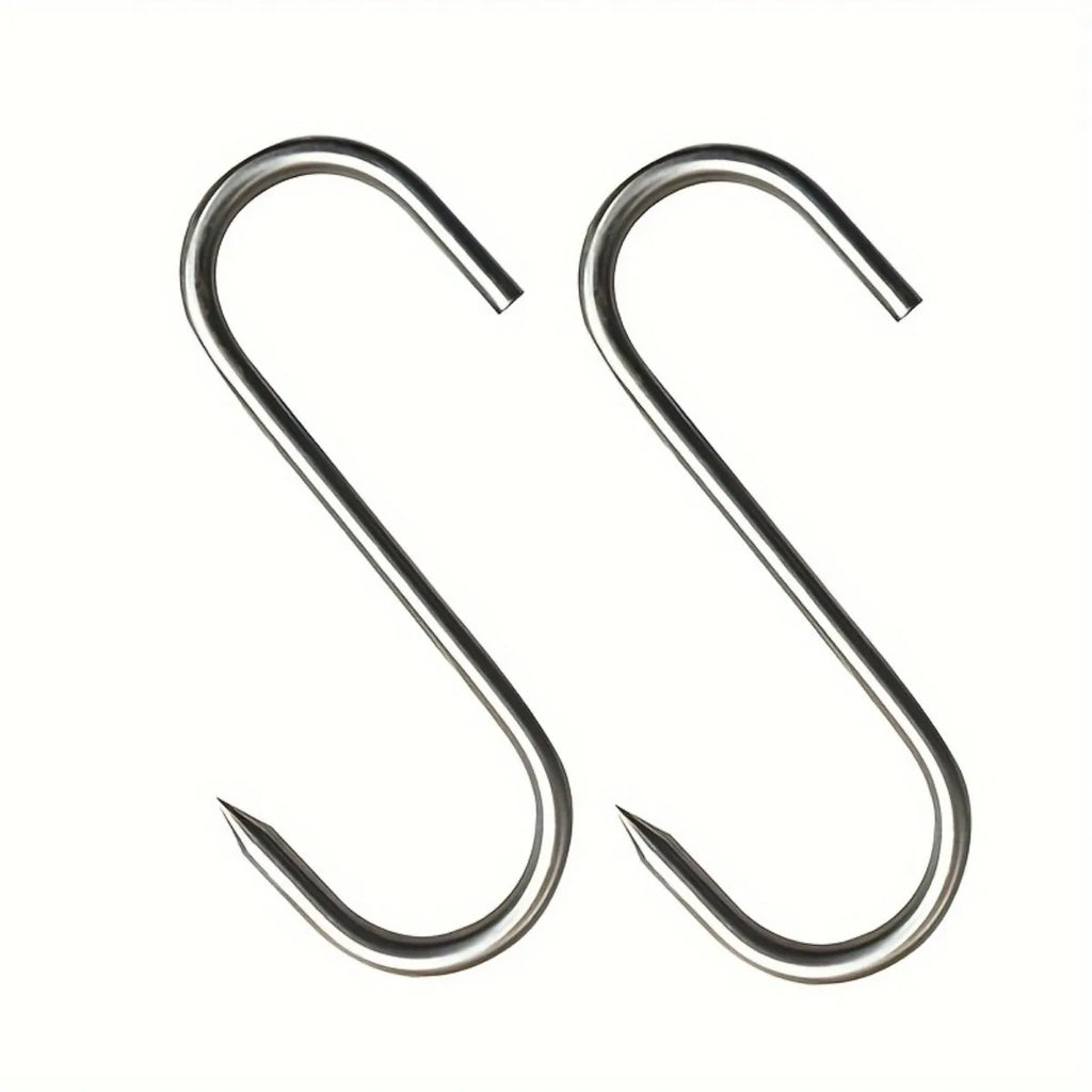 20pcs heavy-duty stainless steel S-hooks, rust-resistant meat hooks for beef, bacon, ham, duck, turkey, hot/cold smoking, durabl