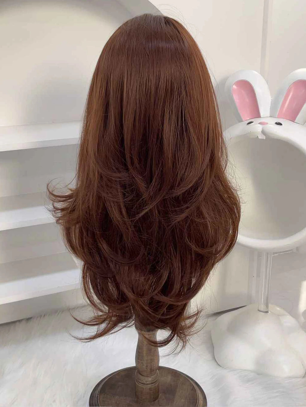 Synthetic Wig Long Straight Layered Wig Brown 26 Inch Wig With Bangs Daily Women Party Cosplay Wig Fashion Heat Resistant Wig