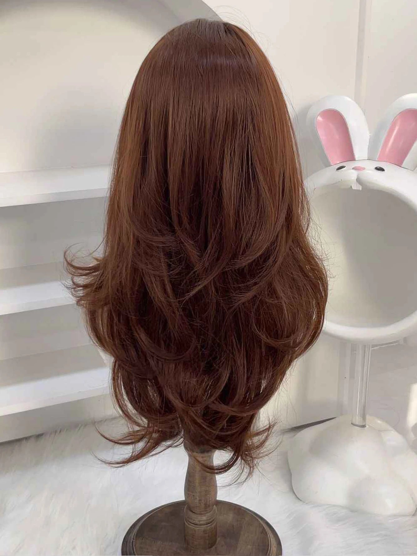 Synthetic Wig Long Straight Layered Wig Brown 26 Inch Wig With Bangs Daily Women Party Cosplay Wig Fashion Heat Resistant Wig