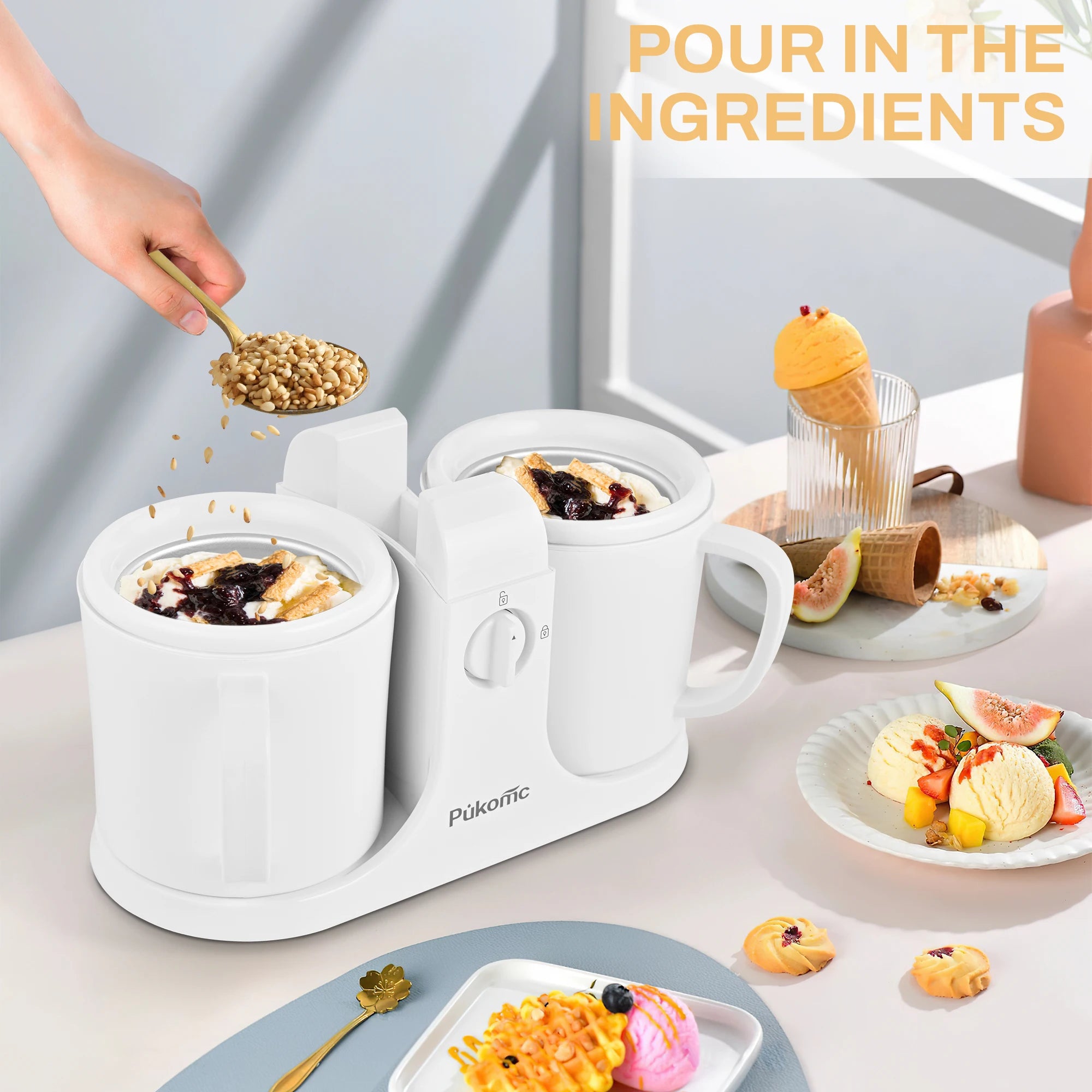 Suslas Dual Bowl Automatic Ice Cream Machine 500ml 120V US Plug Home DIY Ice Cream Maker