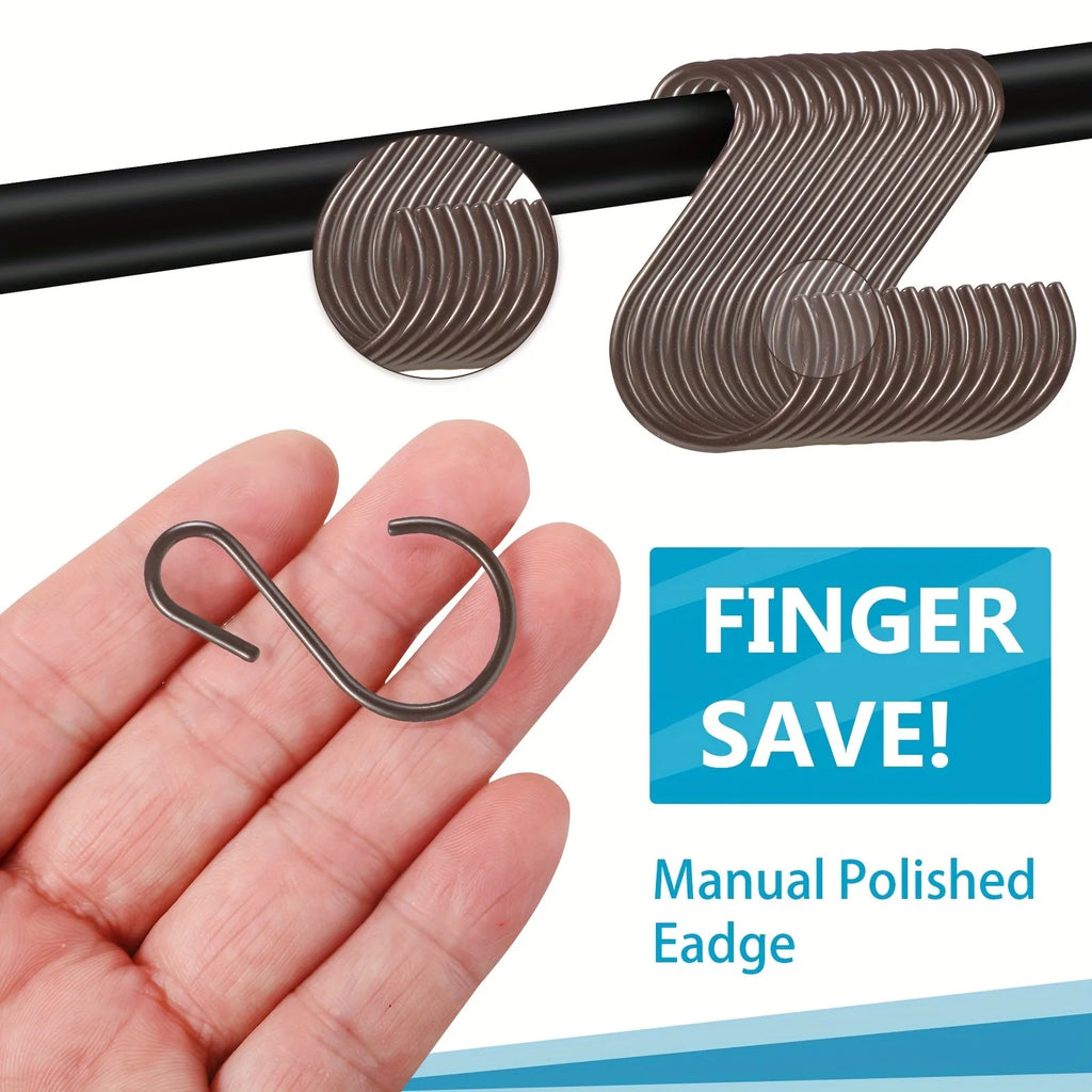 60 heavy-duty mini S hooks, 1.8" iron curled hooks for hanging plants, pots, mugs, clothing, towels, wardrobe, hanging rod
