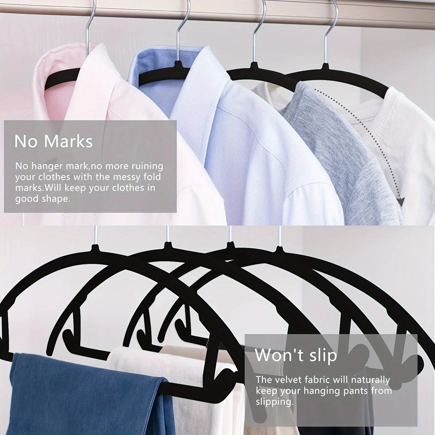 Velvet Heavy-Duty Hangers, Durable Suit Hooks, Space-Saving 360° Rotating Hangers for Coats, Shirts, Dresses, Pants, Ties