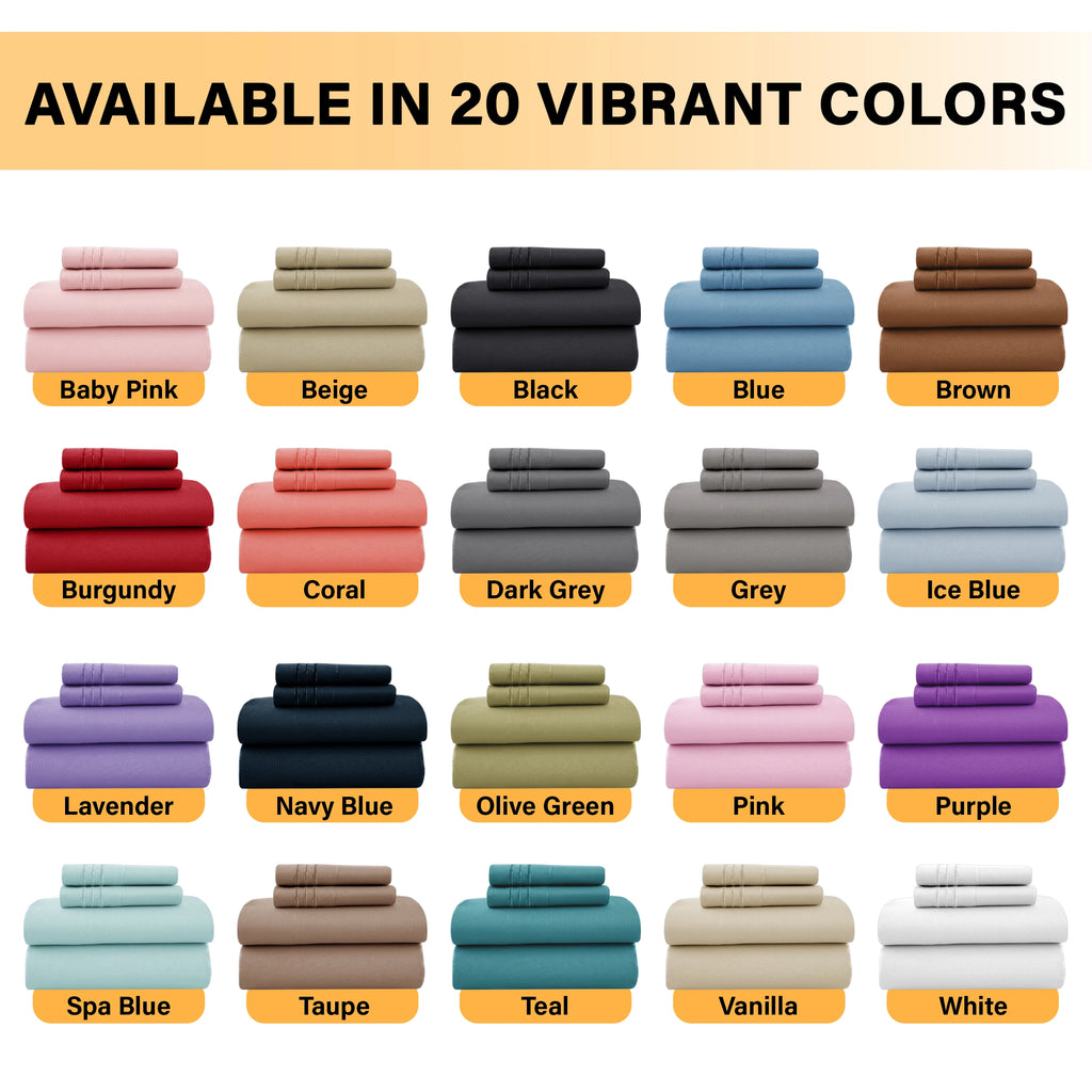 Lux Décor 6Pc Solid Sheet Set – Brushed Microfiber, 16" Deep Pockets, with Embroidered & Plain Pillowcases