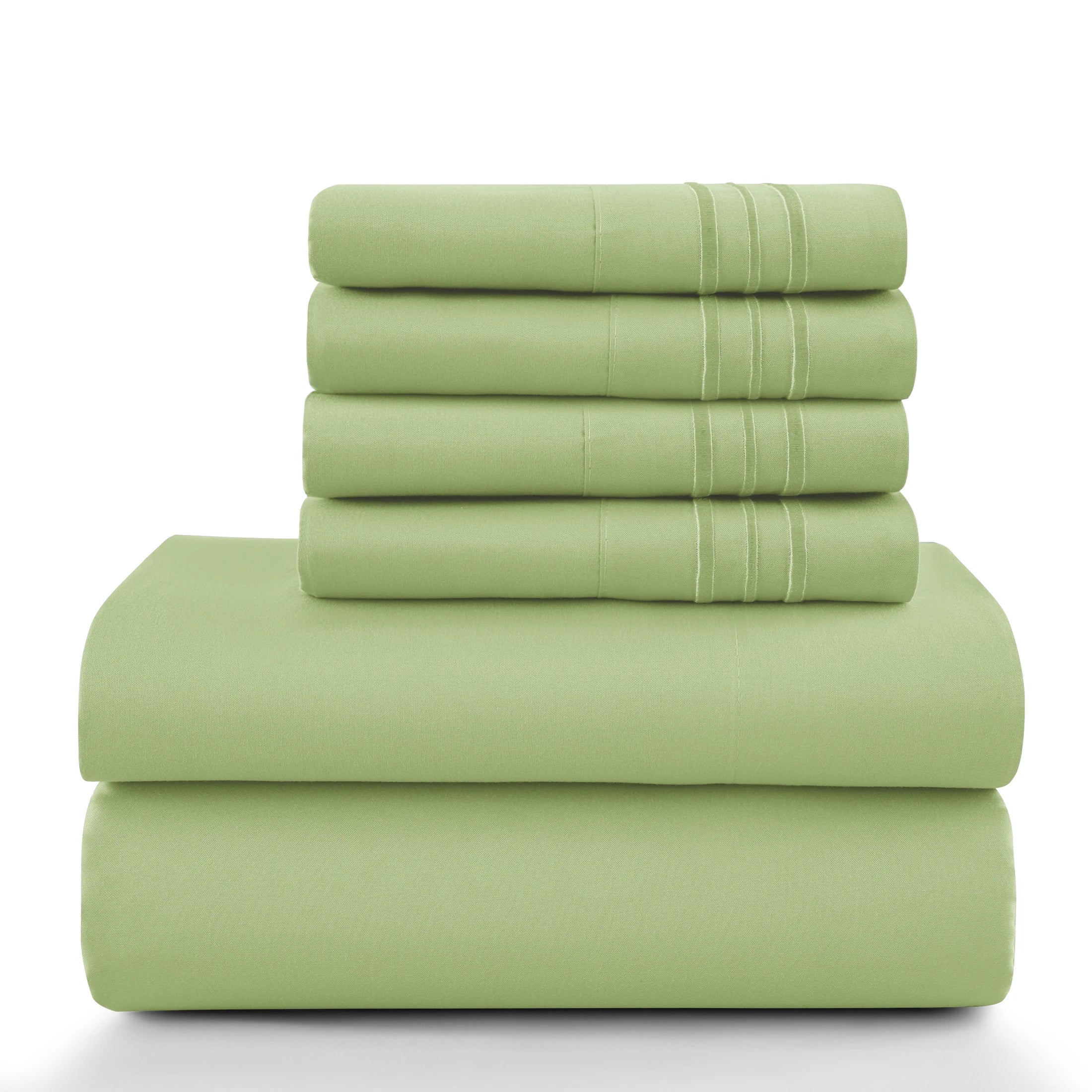 Lux Décor 6Pc Solid Sheet Set – Brushed Microfiber, 16" Deep Pockets, with Embroidered & Plain Pillowcases