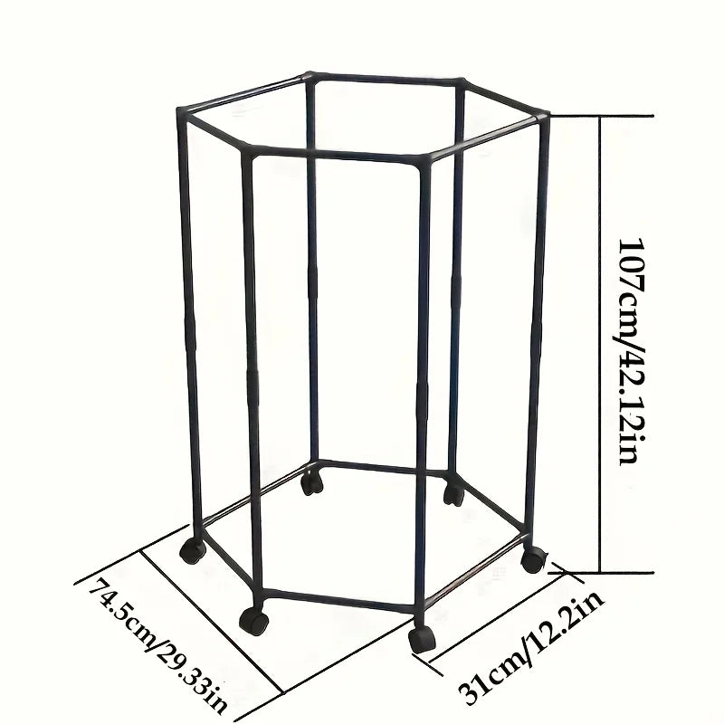 Hexagonal rotating clothes hanger, self-supporting vertical clothing hanger, suitable for laundry rooms and home storage to save