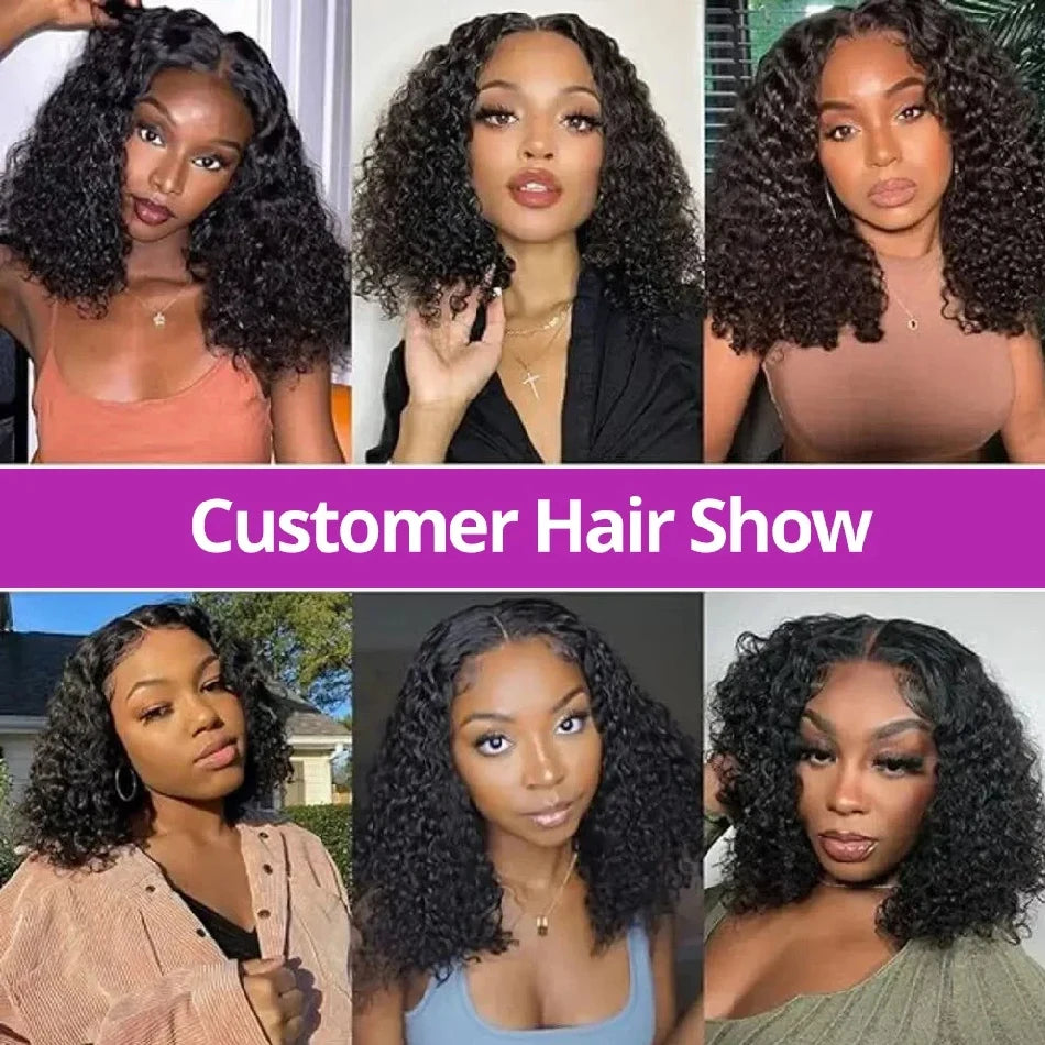 Luxury Curly Short Bob Wigs Human Hair Lace Front Wig for Black Women Water Wave Deep Curly 13X4 Hd Transparent Lace Frontal Wig