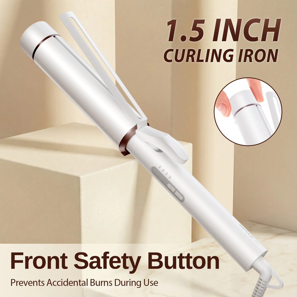 1.5 Inch Extra Large Curling Wand for Long Hair, Ceramic Tourmaline Barrel, 40M Negative Ions, Hair Curling Iron with 2 Clips &