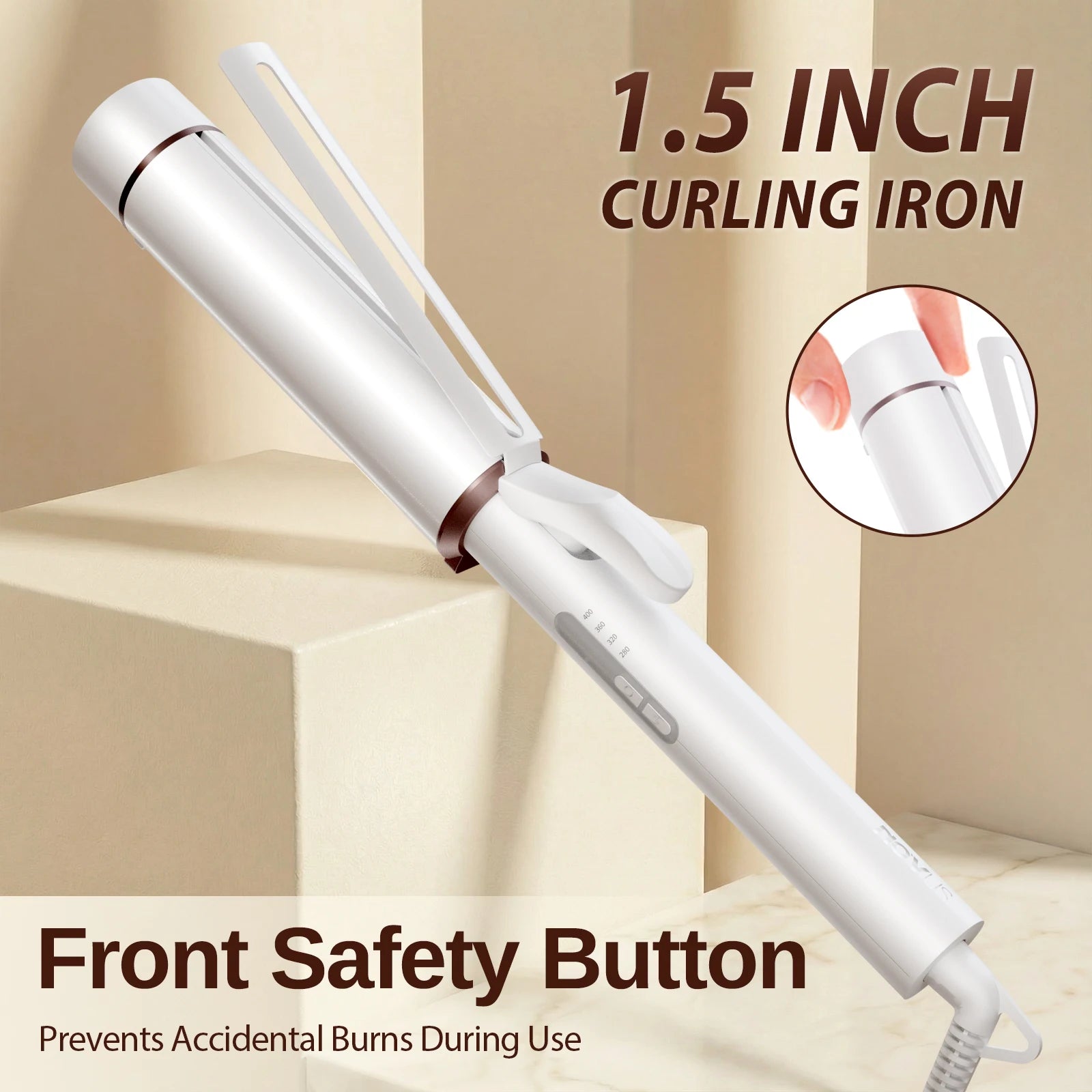 1.5 Inch Extra Large Curling Wand for Long Hair, Ceramic Tourmaline Barrel, 40M Negative Ions, Hair Curling Iron with 2 Clips &