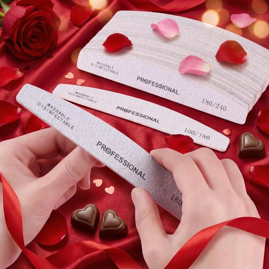 Washable Nail File Set 5PCS, Professional Grit 100/180, Durable Nail Care Kit - A Practical Valentine's Day Pampering Gift