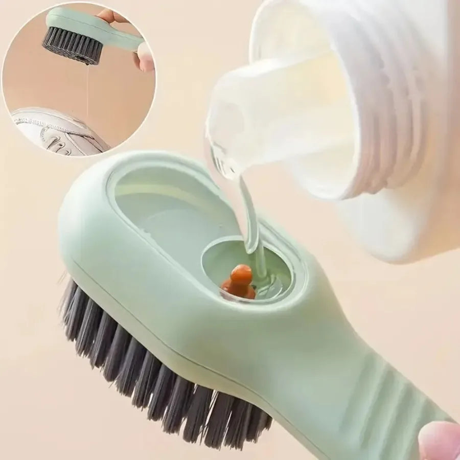 1 Piece Green Soft Bristled Shoe Brush with Ergonomic Handle, Suitable for Laundry, Footwear, and Home Cleaning