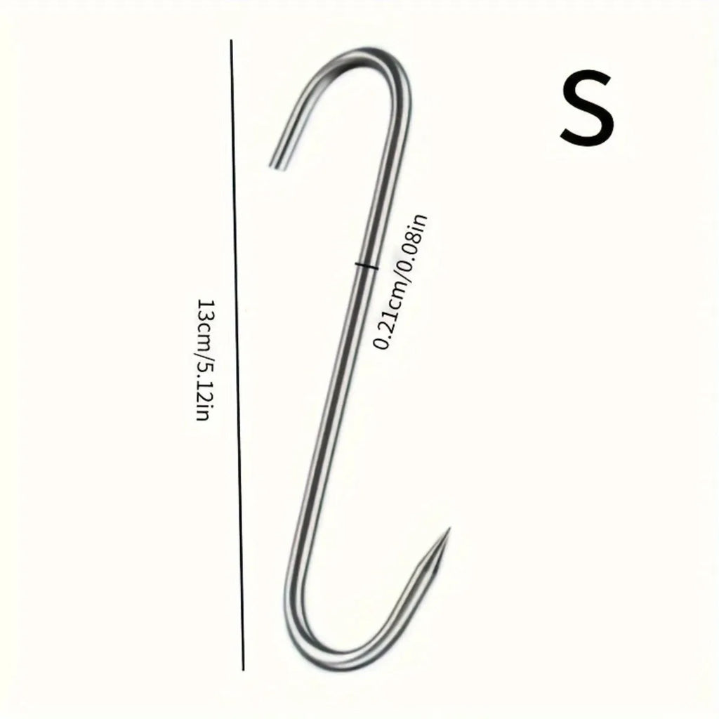 20pcs heavy-duty stainless steel S-hooks, rust-resistant meat hooks for beef, bacon, ham, duck, turkey, hot/cold smoking, durabl