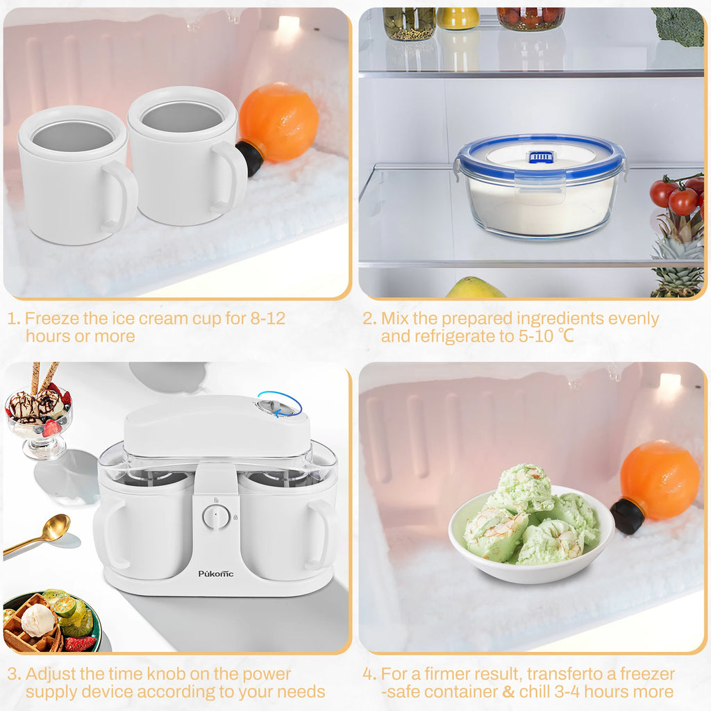 Suslas Dual Bowl Automatic Ice Cream Machine 500ml 120V US Plug Home DIY Ice Cream Maker
