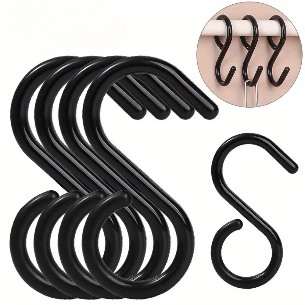 3/6pcs S-shaped hooks with soft buckle, heavy-duty TPE plastic wall hooks, rust-proof multipurpose hangers for kitchen, bathroom