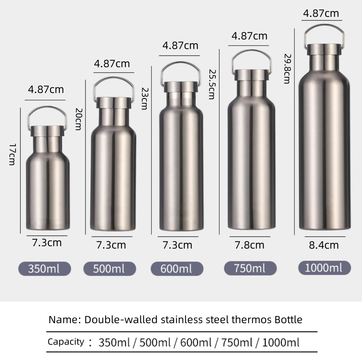 Stainless Steel Thermos Water Bottle Leak-proof Double Wall Large Capacity Wide Mouth Sports Water Bottles For Cycling
