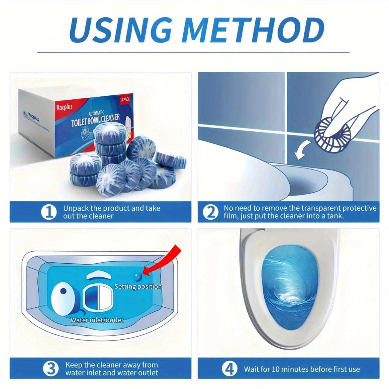12Pcs Automatic Toilet Cleaner Tablets - Mild Scent, Stain-Removing, Ideal for Ceramic Surfaces, Effortless for Household