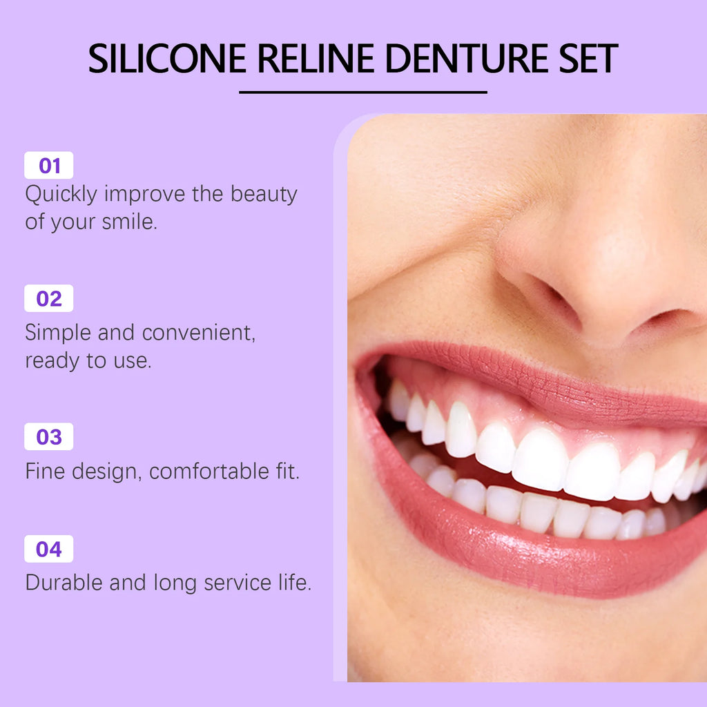 Oralhoe Silicone Reline Denture Set Filling Braces Upper and Lower Adjustable Dentures Veneers Comfortable Whitening False Teeth