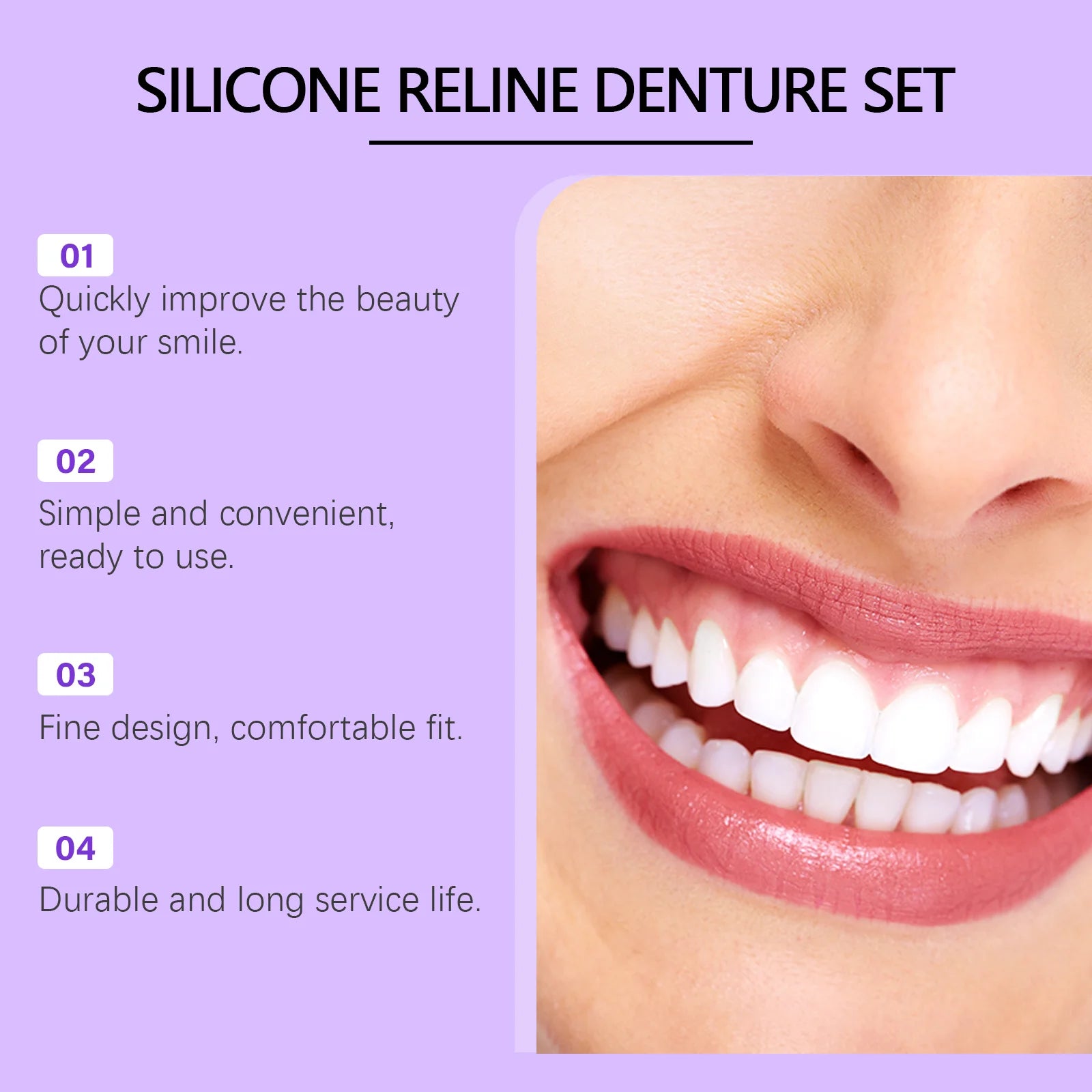 Oralhoe Silicone Reline Denture Set Filling Braces Upper and Lower Adjustable Dentures Veneers Comfortable Whitening False Teeth