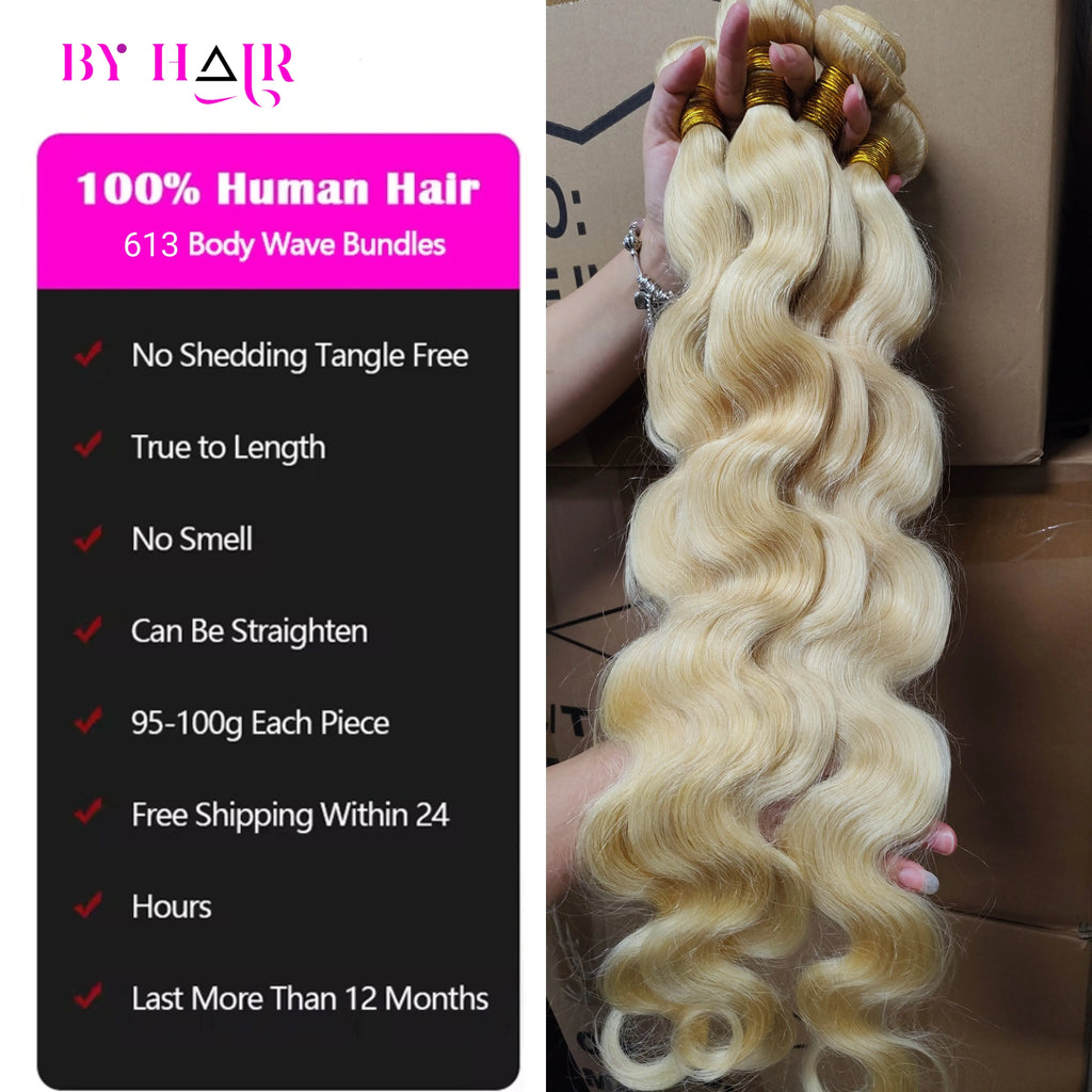 Color Blonde 613 Human Hair Bundles Peruvian Hair Honey Blonde Body Wave Bundles Raw Hair Bundles 100% Human Hair Extensions