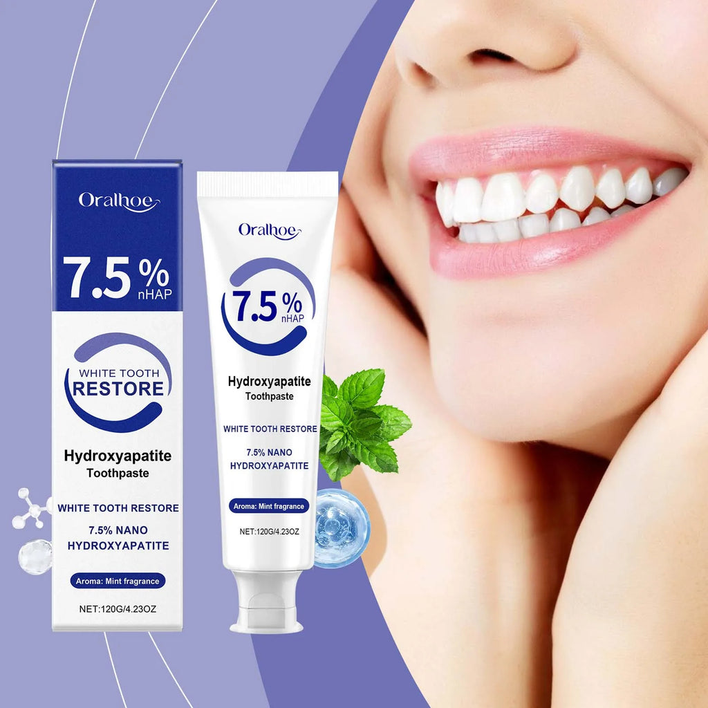 Oralhoe 120g Hydroxyapatite Toothpaste 7.5% Teeth Whitening Oral Hygiene Fresh Odor Clean Tartar Stain Tooth Brighten Toothpaste