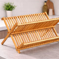 2-Tier Folding Dish Drainer Bamboo Practicality and Organization for Your Kitchen 34P X 42L X 25H Cm, Wood Color