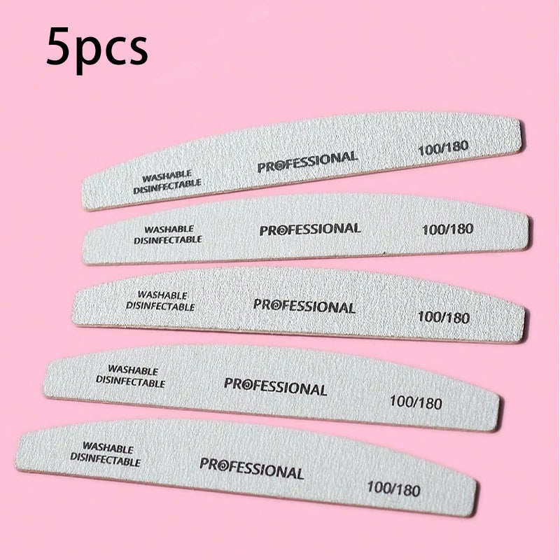 Washable Nail File Set 5PCS, Professional Grit 100/180, Durable Nail Care Kit - A Practical Valentine's Day Pampering Gift