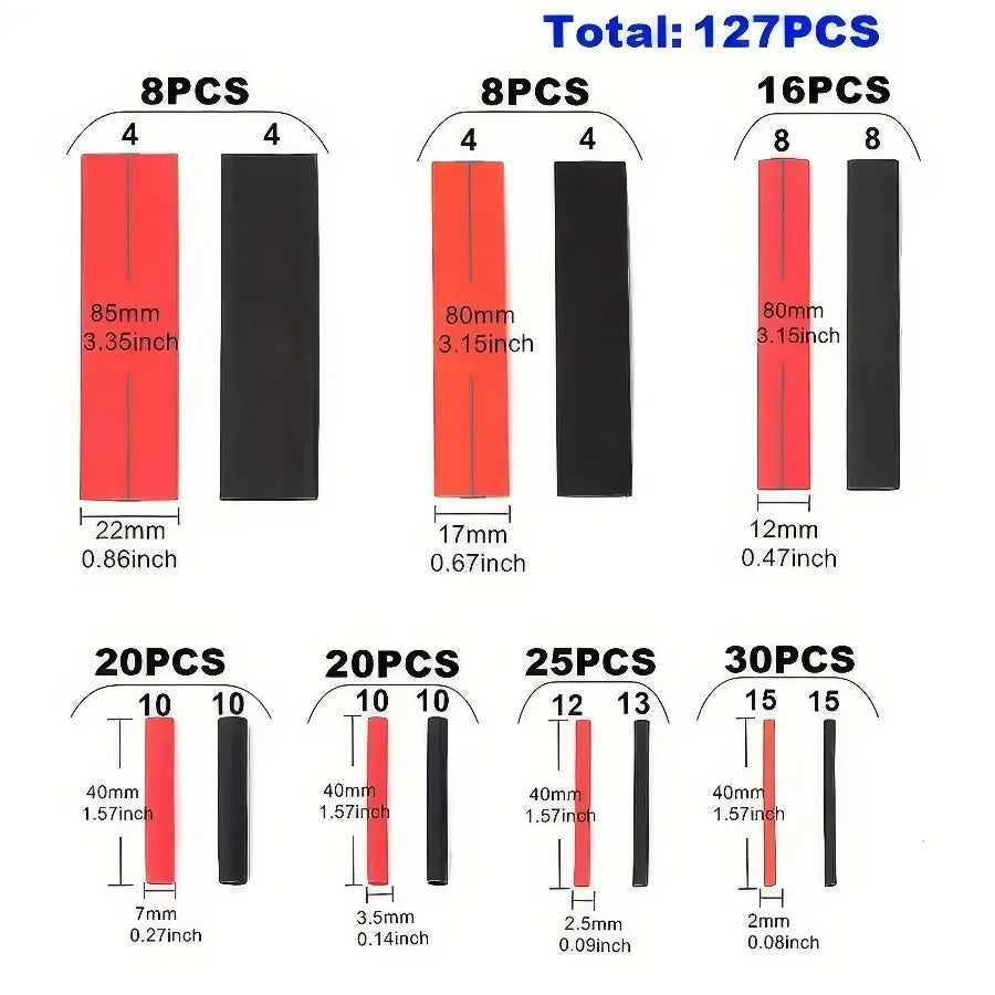 127/254 Pieces of Heat Shrink Tubing in Red and Black, Suitable for High-temperature Electrical Connections and Data Cables