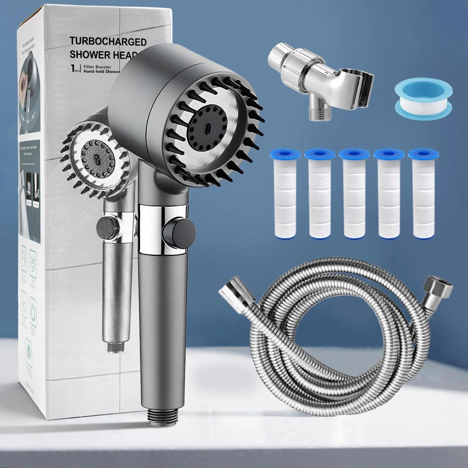 High Pressure Filtered Shower Head with Handheld 3 Spray Modes Anti Clog Nozzles Detachable Hose for Hard Water Bathroom