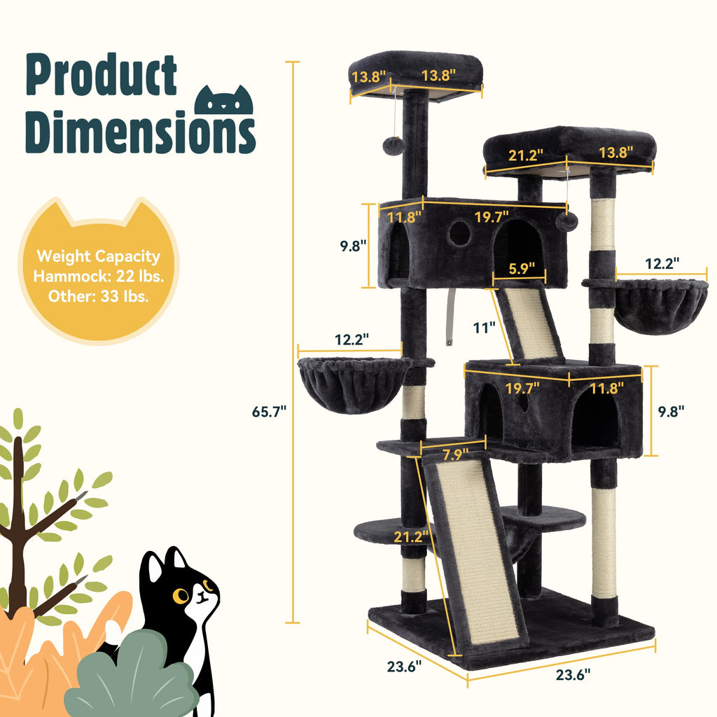HOOMIC 65in Multi-Level Large Cat Tree Tower/Cozy Plush Cat Perches/Cat Condo with Baskets/Sisal Scratching Post Allewie